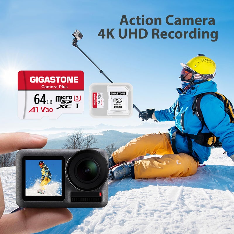 Gigastone بطاقة micro SD سعة 64 جيجابايت من GIGASTONE - عبوة 5 قطع، كاميرا بلس، بطاقة ذاكرة MicroSDXC لكاميرا Wyze، كاميرا أمنية، هاتف ذكي، جهاز Fire Tablet، تسجيل فيديو بدقة 4K، UHS-I U3 A1 V30، 95 ميجابايت/ثانية، مع محول - Image 4